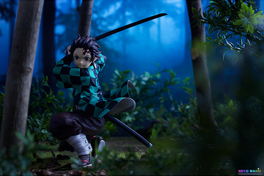 tanjiro figure with animated background